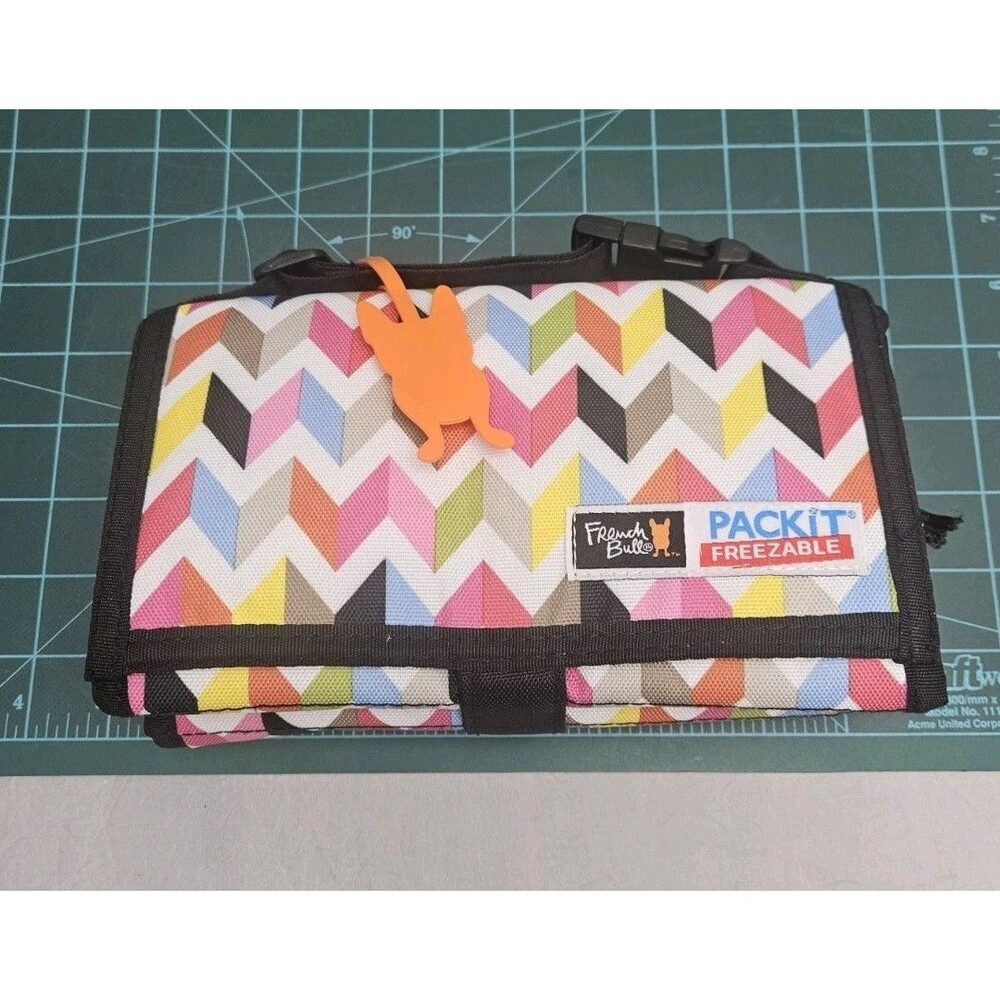 PackIt Freezable French Bull Dog Chevron Multicolor Insulated Lunch Bag Frenchie